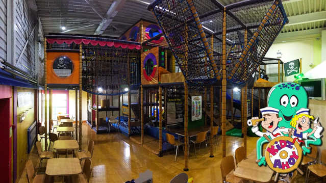 Indoor soft play frame and cafe area at Kidz Ahoy at Roe Valley LC in Limavady