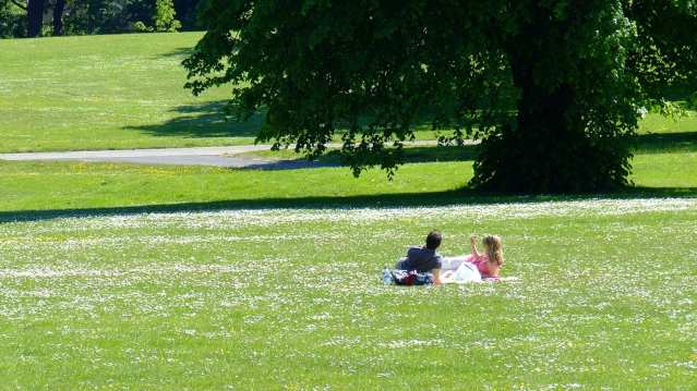 Couple picnicking at Singleton Park in Swansea