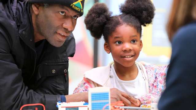 Father and daughter at Museum of Science and Industry in Manchester