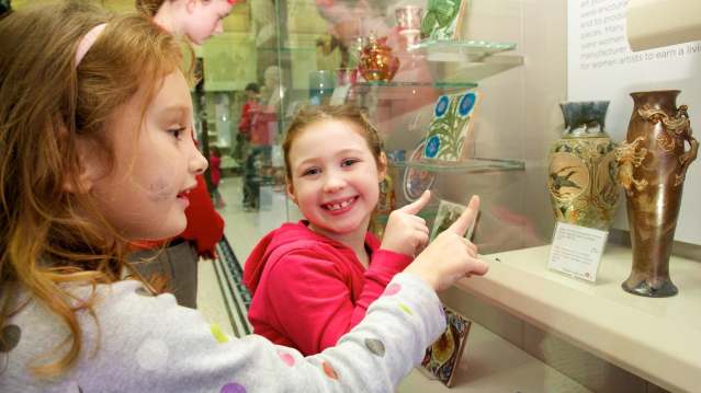 Kids looking at artefacts at Harris Museum, Art Gallery and Library in Preston