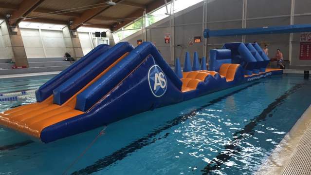 Inflatable course on pool at Aqua Vale Swimming and Fitness Centre in Aylesbury