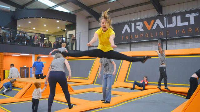 People jumping at AirVault Trampoline Park in Bolton