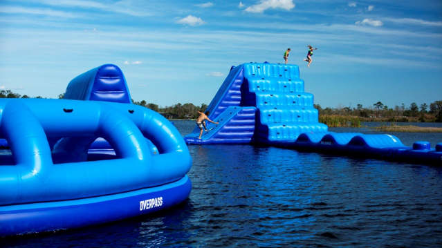 Inflatable course at Southlake Aqua Park in St Neots