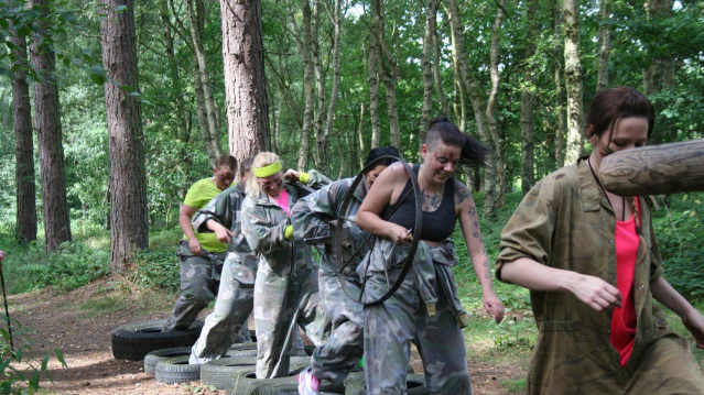 People on tyre activity at The Adrenalin Jungle in Nottingham