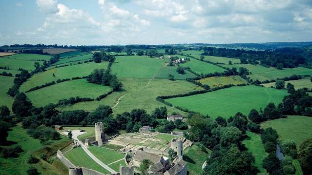 Aerial view of Farleigh Hungerford Castle in Bath