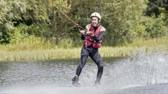 Person wakeboarding at Willen Lake and Park in Milton Keynes