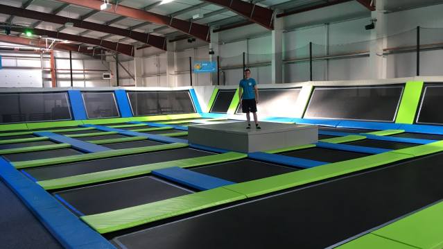 Trampolines and staff at Skyline Trampoline Park in Inverurie