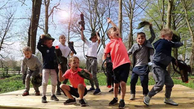 Kids celebrating after laser tag