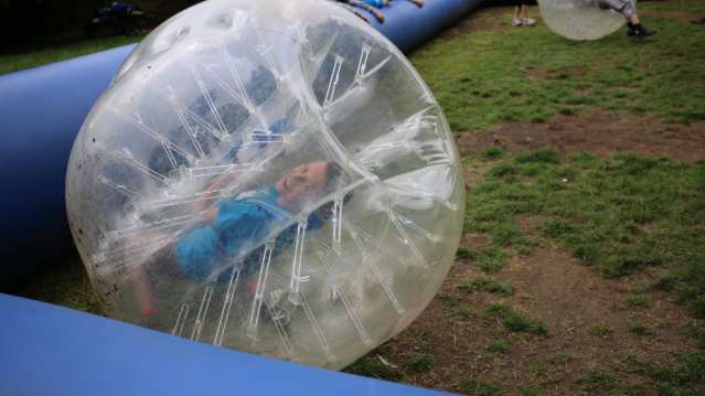 Boy zorb football at Live For Today Adventures Kendal