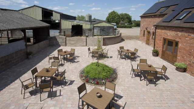 Courtyard of Churchfields Farmhouse Ice Cream Cafe in Droitwich Spa