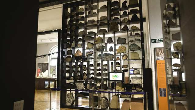 Rocks in exhibition room at Lapworth Museum of Geology in Birmingham