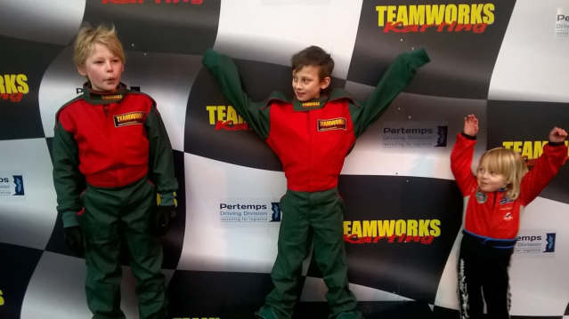 Kids on winners podium at Teamworks Karting Birmingham