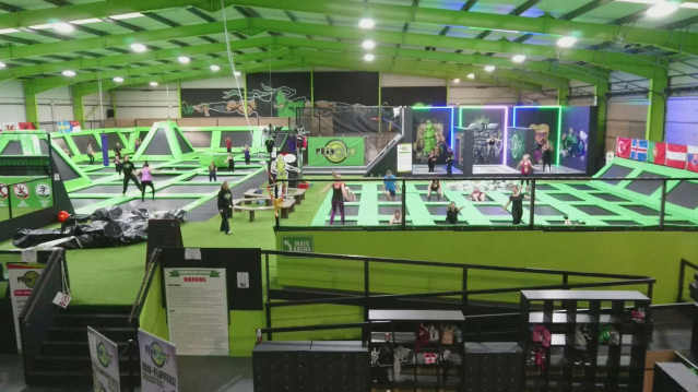 Kids jumping on trampolines at Flip Out Stoke in Stone