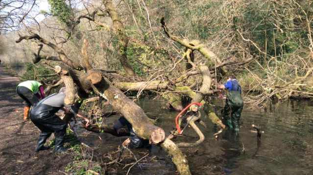 People in river at Glamorgan Canal Nature Reserve in Cardiff
