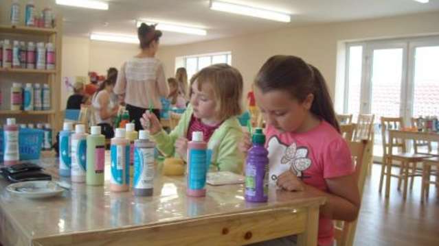 Girls painting at The Pottery Loft in Stockton on Tees