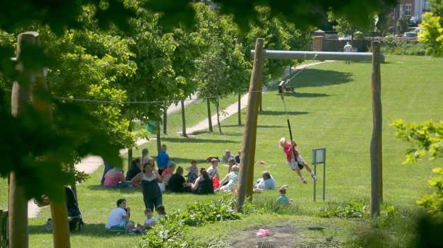 Girl on zip wire at Ford Park in Ulverston