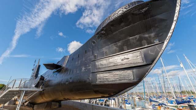 Submarine out of water at Royal Navy Submarine Museum in Gosport
