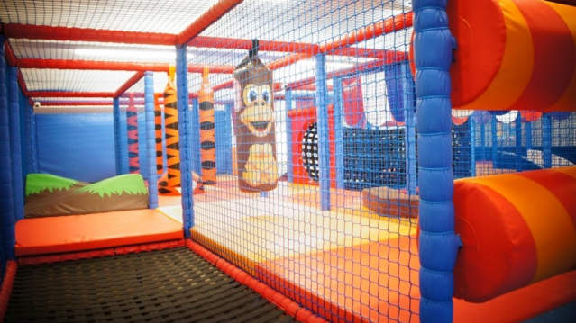 Inside soft play frame at Monolos in Manchester