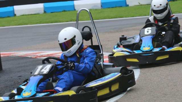 People go kart racing at Buckmore Park Karting in Chatham