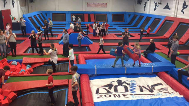 Kids jumping on trampolines at Boing Zone in Stourbridge