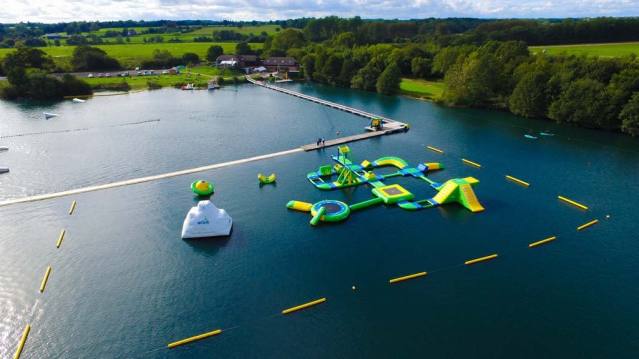 Inflatable courses on lake at New Forest Water Park in Fordingbridge