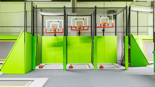 Bouncy basketball courts at Orbital Trampoline Park in Luton