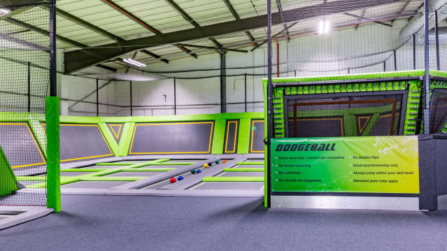 Dodgeball courts at Orbital Trampoline Park in Luton