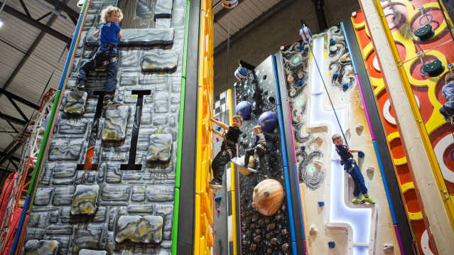 Kids rock climbing at Grip and Go in Haslingden