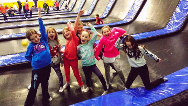 Girls on trampolines at JumpLanes Coleraine