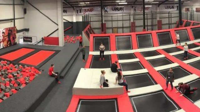 Kids on trampolines at Urban Jump in Heathfield