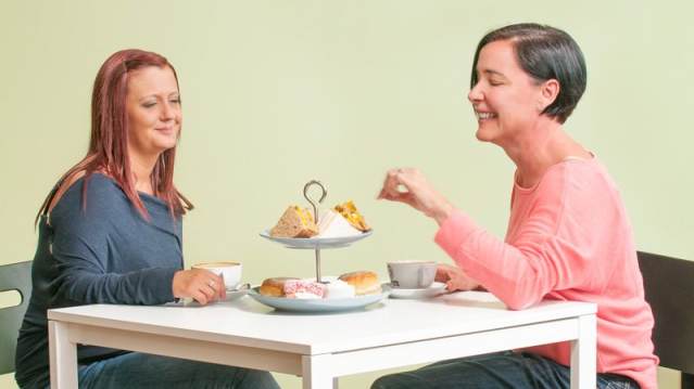 Women having afternoon tea at The Hive Soft Play in Bathgate
