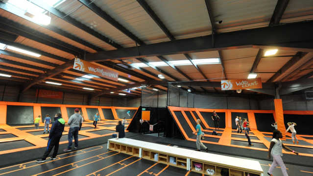 Kids jumping on trampolines at Bounce Indoor Trampoline Park in Milton Keynes