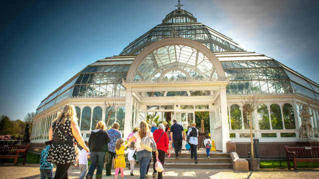 Families in Palm House at Sefton Park in Liverpool