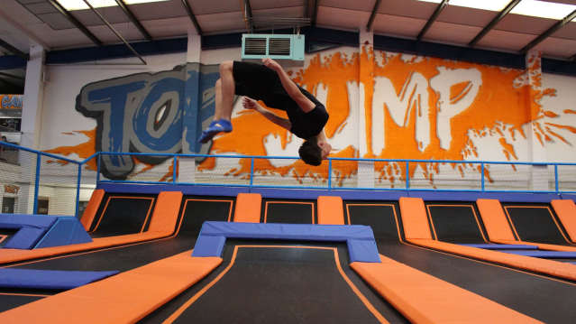 Boy flipping at TopJump Trampoline Park in Milton Keynes