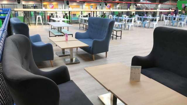 Sit down at the cafe whilst your little ones are jumping at jump in elstree