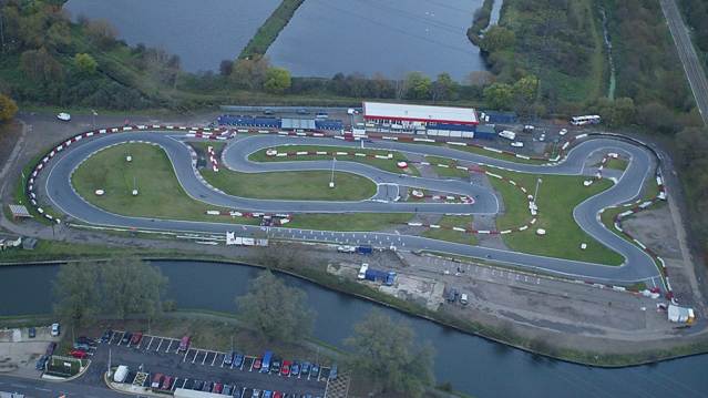 Aerial view of track at Rye House Kart Raceway in Hoddesdon