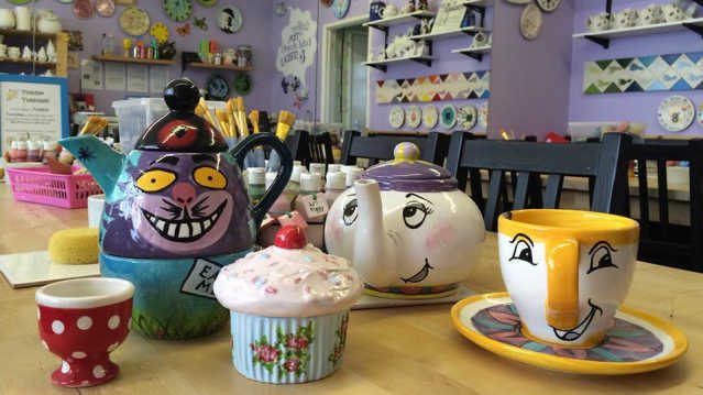 Finished crafts at Flying Saucers Pottery Painting Cafe in Warminster