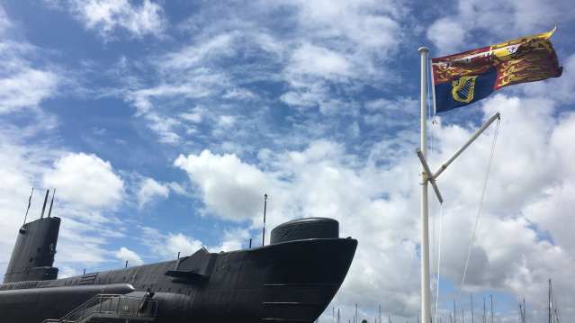 Submarine out of water at Royal Navy Submarine Museum in Gosport