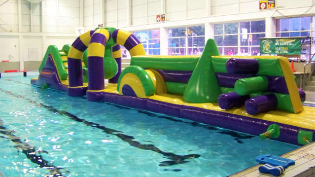 Inflatable course on swimming pool at GL1 in Gloucester