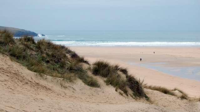 Hill top view of Crantock Beach in Newquay