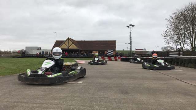 People on go karts at Whilton Mill in Daventry