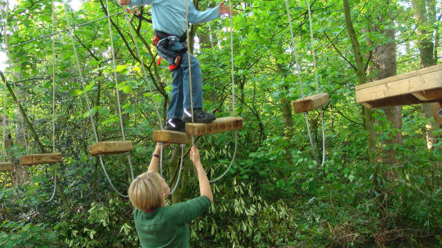 Boy on low rope course at Jungle Parc Swindon