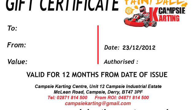 Gift Certificate at Campsie Karting Centre Derry in Londonderry