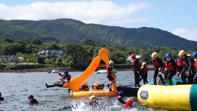 Inflatable course on lake at Star Outdoors Kenmare