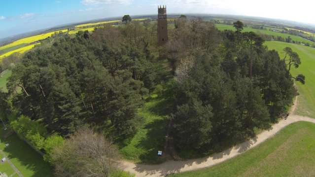 Aerial view of Faringdon Folly Tower and Woodland