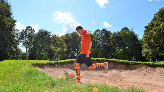 Man playing at FootGolf at Ashton Court Estate