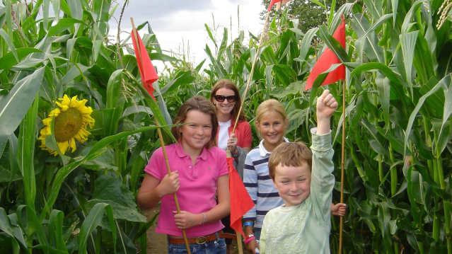 Family in maze at Wistow Maze