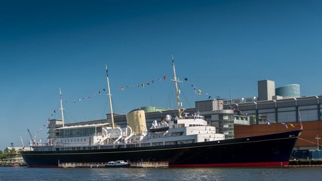The Royal Yacht Britannia docking in Edinburgh