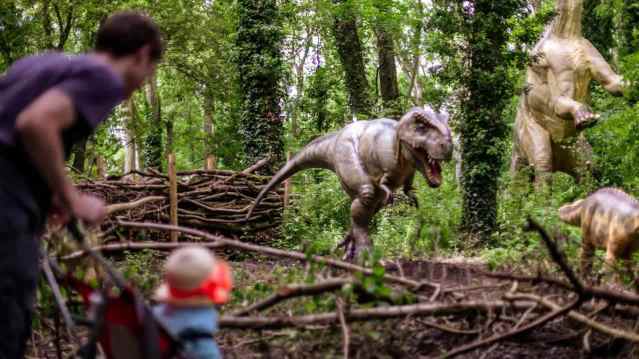 family on dinosaur trail at port lympne