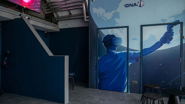 DNA VR Hammersmith gaming room with VR stations and wall art